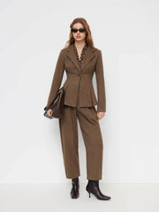 V-neck Cinched Waist Pleated Blazer