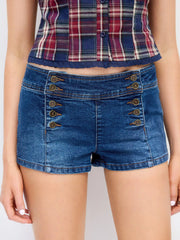 Denim Low Rise Botton Detail Shorts