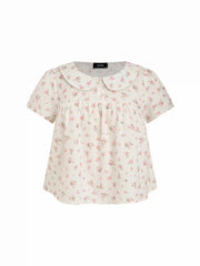 Floral Peter Pan Collar Short Sleeve Blouse Curve & Plus