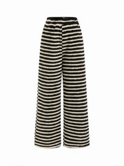 Fleece Fiercely Cat Oversized Top & Mid Rise Striped Straight Leg Trousers Loungewear Set