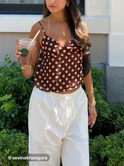 Chiffon Sweetheart Polka Dot Crop Cami Top With Scarf