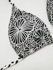 Halter Neckline Floral Beaded Triangle Tie Side Bikini Set