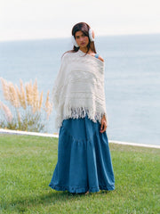 Denim Square Neck Ruffle Tiered Maxi Dress