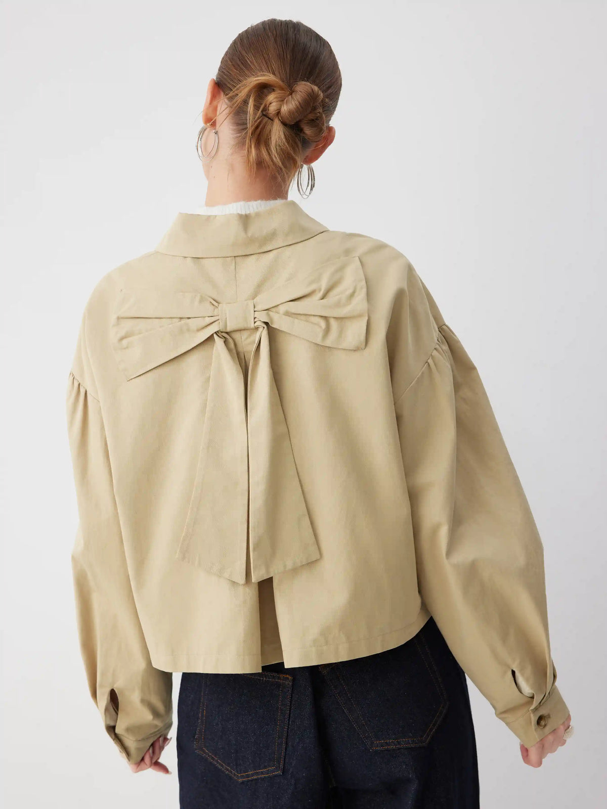 Cotton Collar Bowknot Oversized Jacket