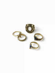 5PCS GEMSTONE DECOR ENGRAVED RING SET