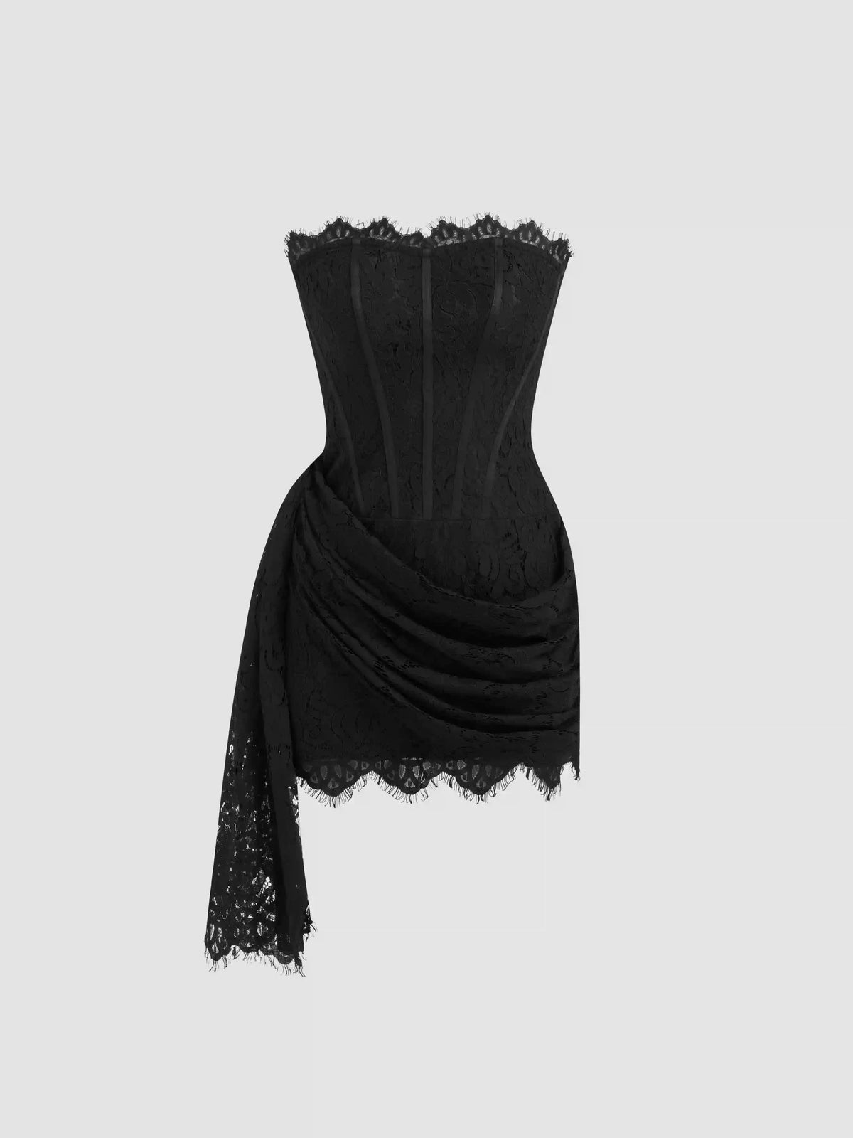 Lace Sculptural Tube Draped Bobycon Mini Dress