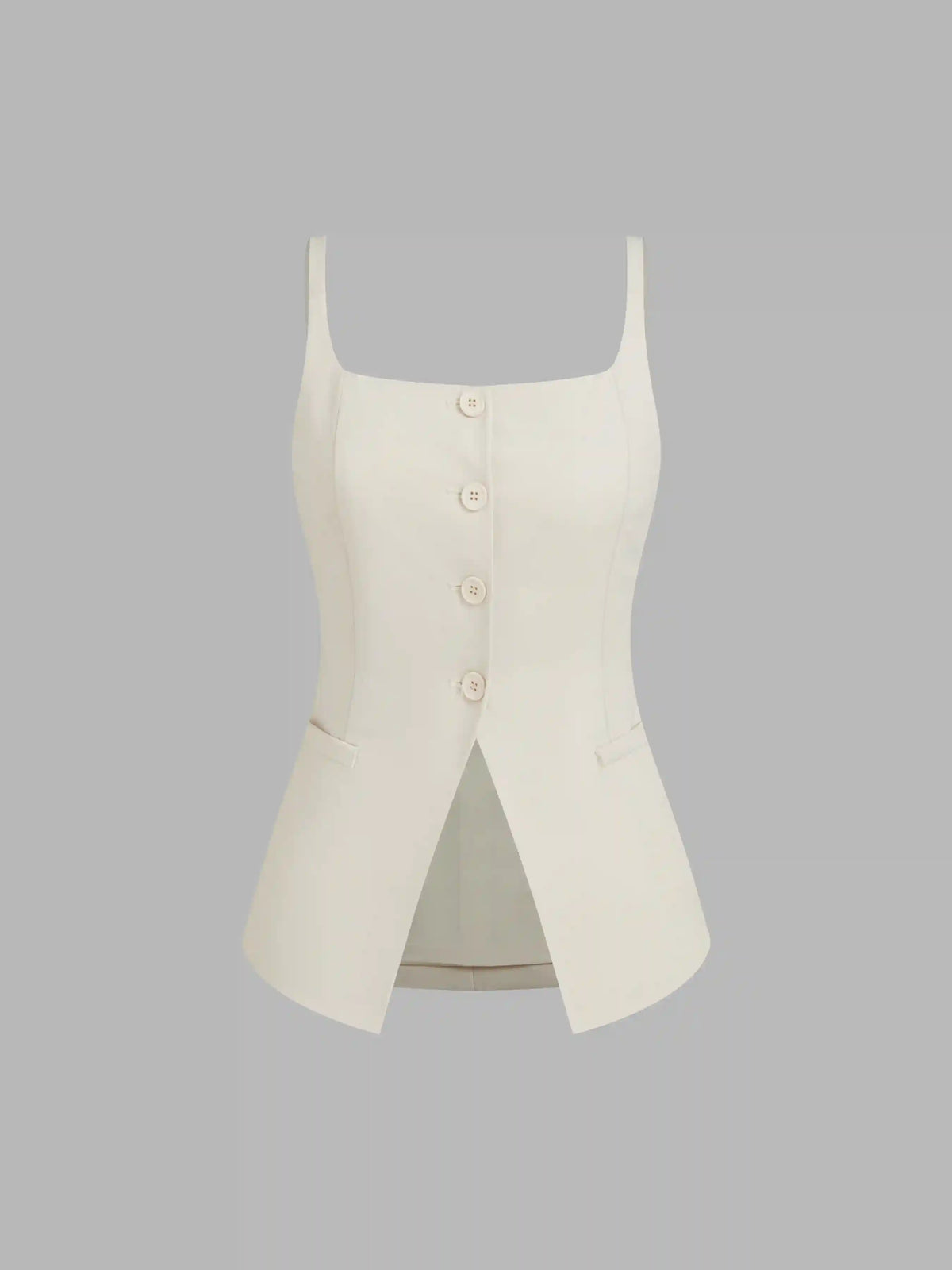 Square Neck Solid Button Vest