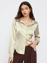 Satin Collar Long Sleeve Shirt