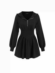 Cotton-blend Hooded Lantern Sleeve Ruched Sweatshirt Mini Dress