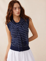Knit Striped Button Through Top With Scarf