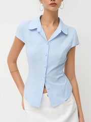 Linen-blend Collar Knotted Tie Back Shirt