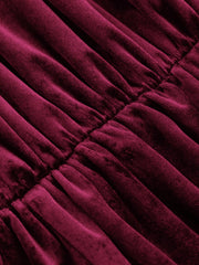 Velvet High Neck Ruched Zipper Wide Leg Jumpsuit