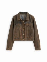 Denim Collar Washed Long Sleeve Jacket