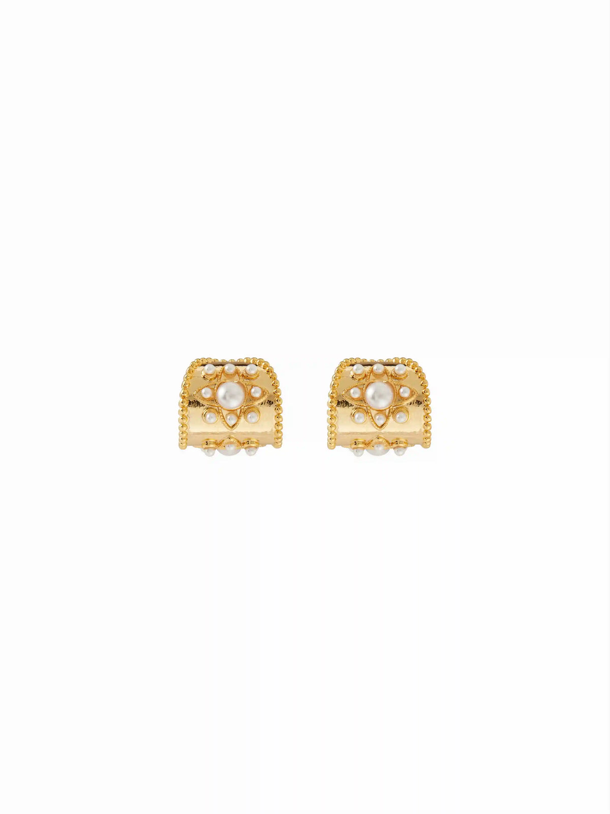 FAUX PEARL C-SHAPED HOOP EARRINGS