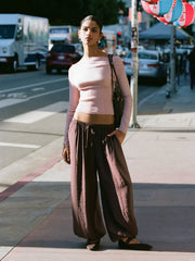 Mid Rise Ruched Drawstring Bloomer Trousers
