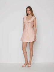 Button-front Ruffled Lace Collar Sleeveless Mini Dress