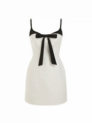 Tweed Sweetheart Colorblock Bowknot Babydoll Mini Dress