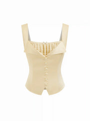 Satin Square Neck Drawstring Corset Tank Top