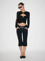 Twist Ruched Cut Out Metal Detail Top