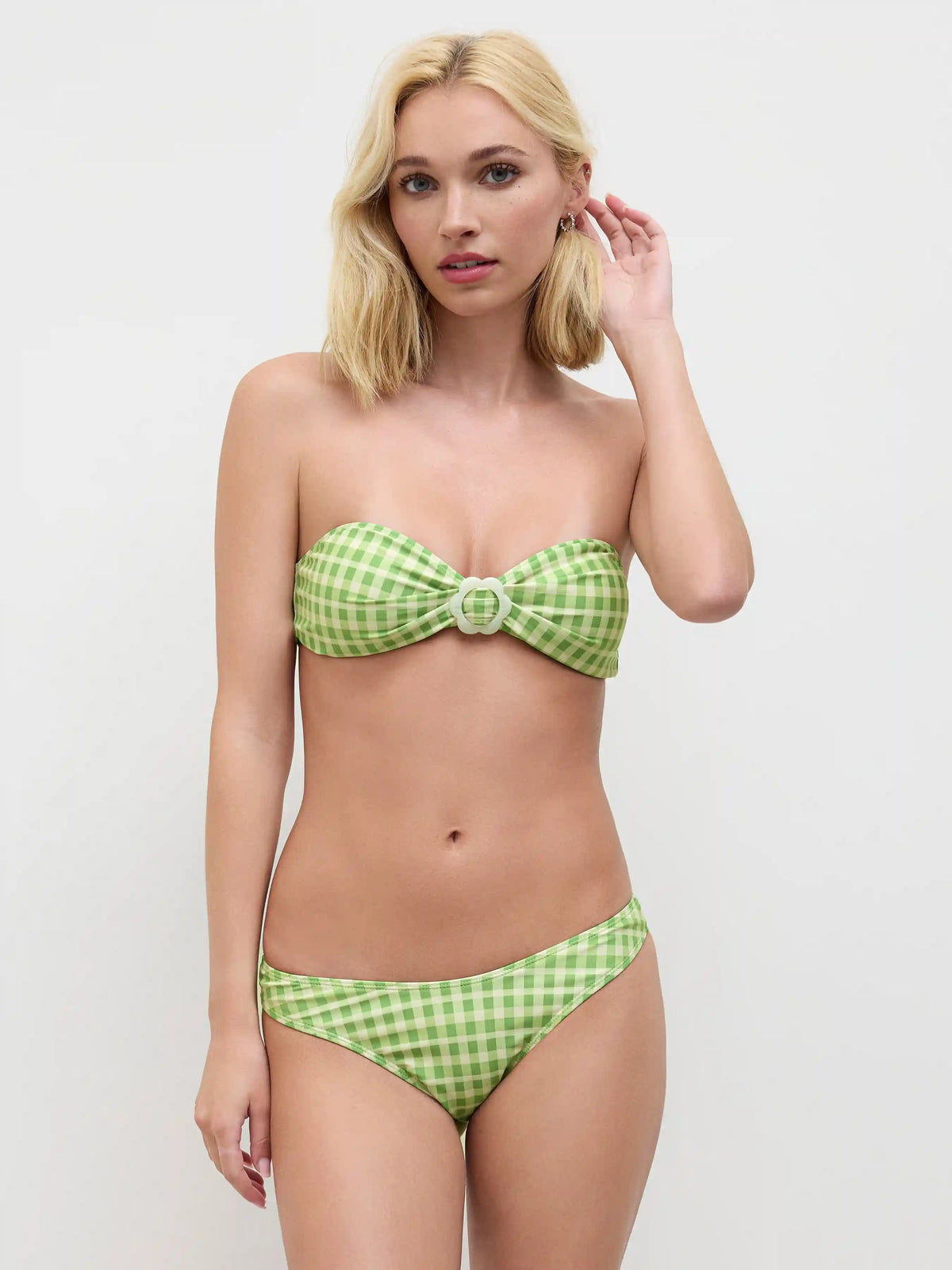 Gingham Flower Ring Bandeau Cheeky Bikini Set