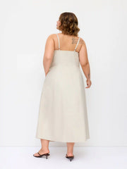 Linen-blend V-neck Ruched Aline Maxi Dress Curve & Plus
