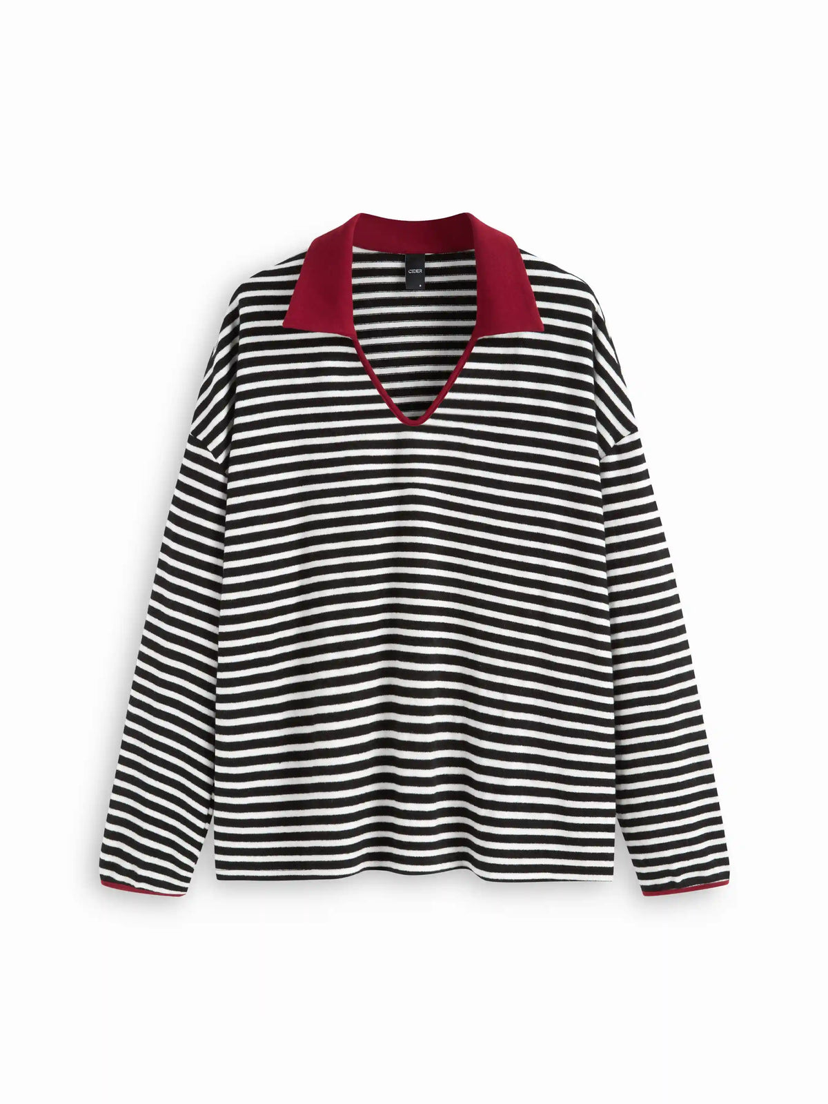 Cotton-blend Striped Sweetheart Neck Contrasting Binding Oversized Tee