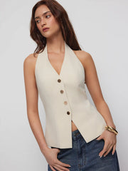 Halter Neck Metal Detail Blazer Vest