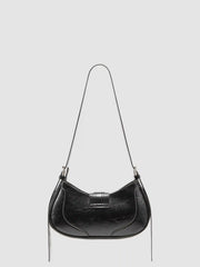 Distressed Texture Crescent Shape Buckle Decor Shoulder Bag