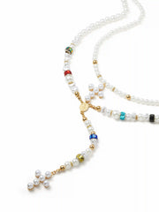 CROSS BEADED LAYERED NECKLACE