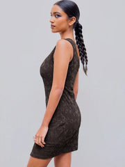 Mesh Asymmetrical Neck Solid Mini Dress