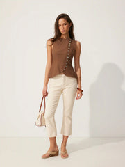 Linen-blend Boat Neck Asymmetrical Tank Blouse