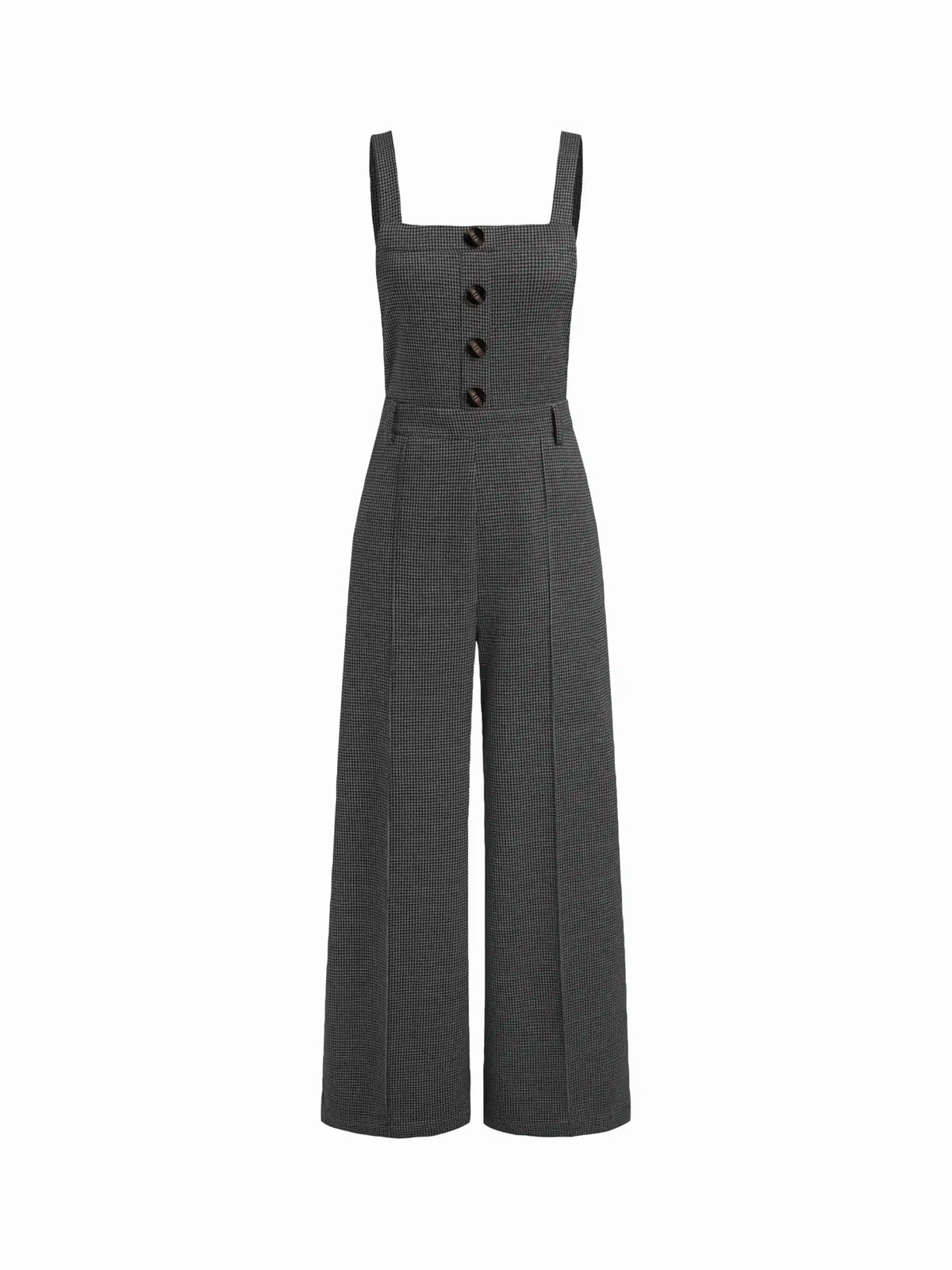 Square Neck Houndstooth Zipper Wide Leg Jumpsuit