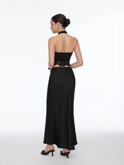 Cotton-blend Lace Halter Crop Top & Low Rise Mermaid Maxi Skirt Set