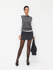 Knit Stand Collar Split Vest