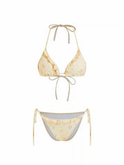 Floral Ruffled Halter Triangle Tie Side Bikini Set