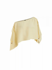 Linen-blend Asymmetrical Neck Drawstring Cloak Sleeve Oversized Blouse