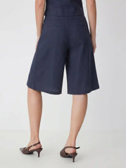 Linen-blend Low Rise Metal Detail Bermuda Shorts