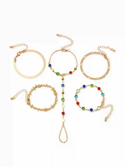 5PCS RHINESTONE & FLORAL HAND CHAIN BRACELET SET