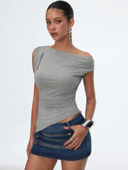 Asymmetrical Neck Ruched Slim Longline Tank Top