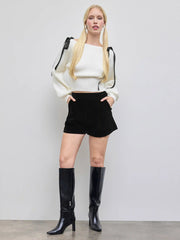 Knit Boat Neck Bowknot Crop Oversized Sweater