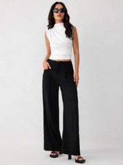 Asymmetrical High Neck Ruched Crop Top