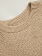 Knit Round Neckline Solid Crop Sweater