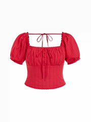 Cotton Broderie Anglaise Puff Sleeve Crop Blouse Curve & Plus