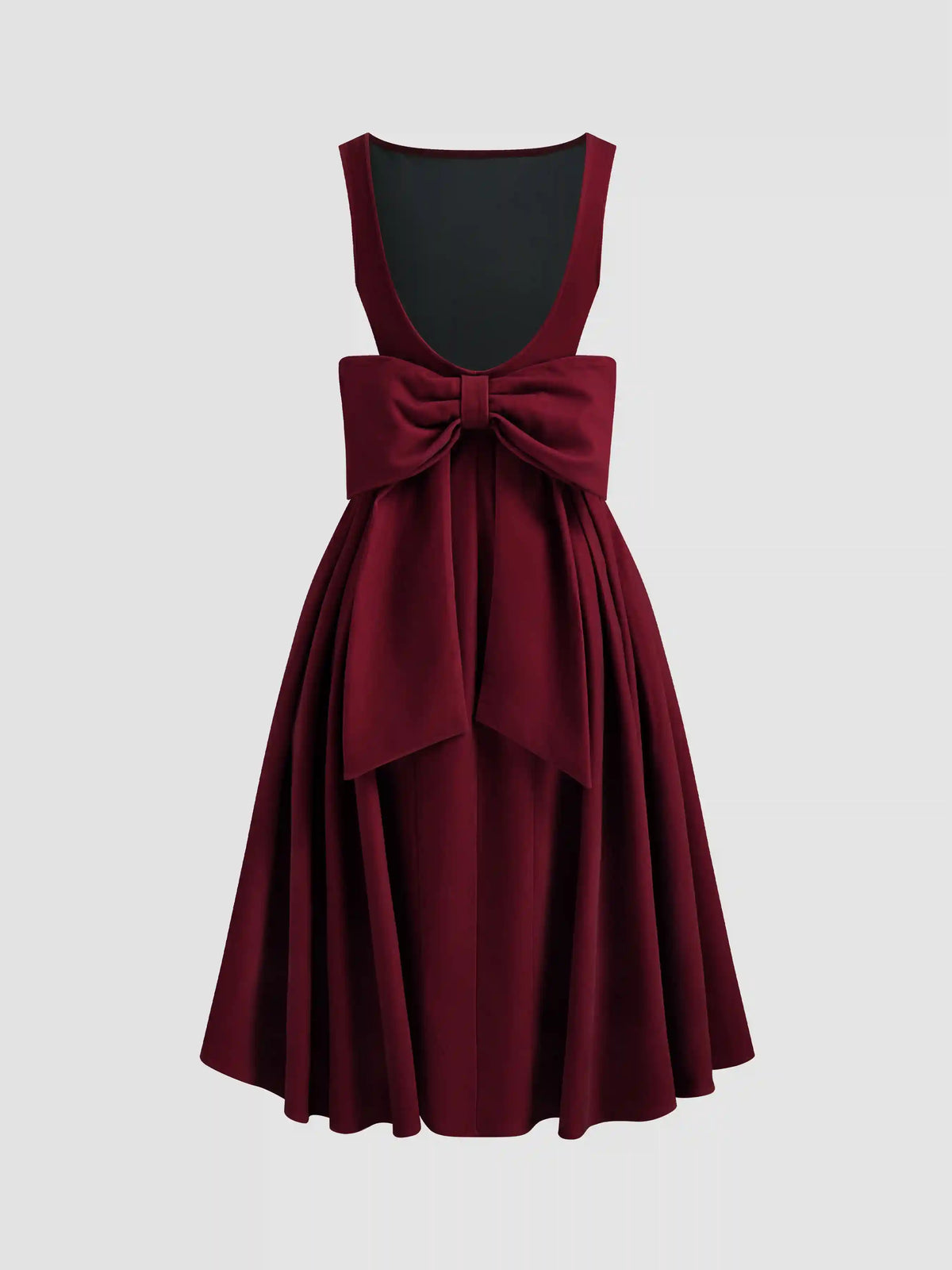 Velvet Boat Neck Bowknot Backless Midi Dress
