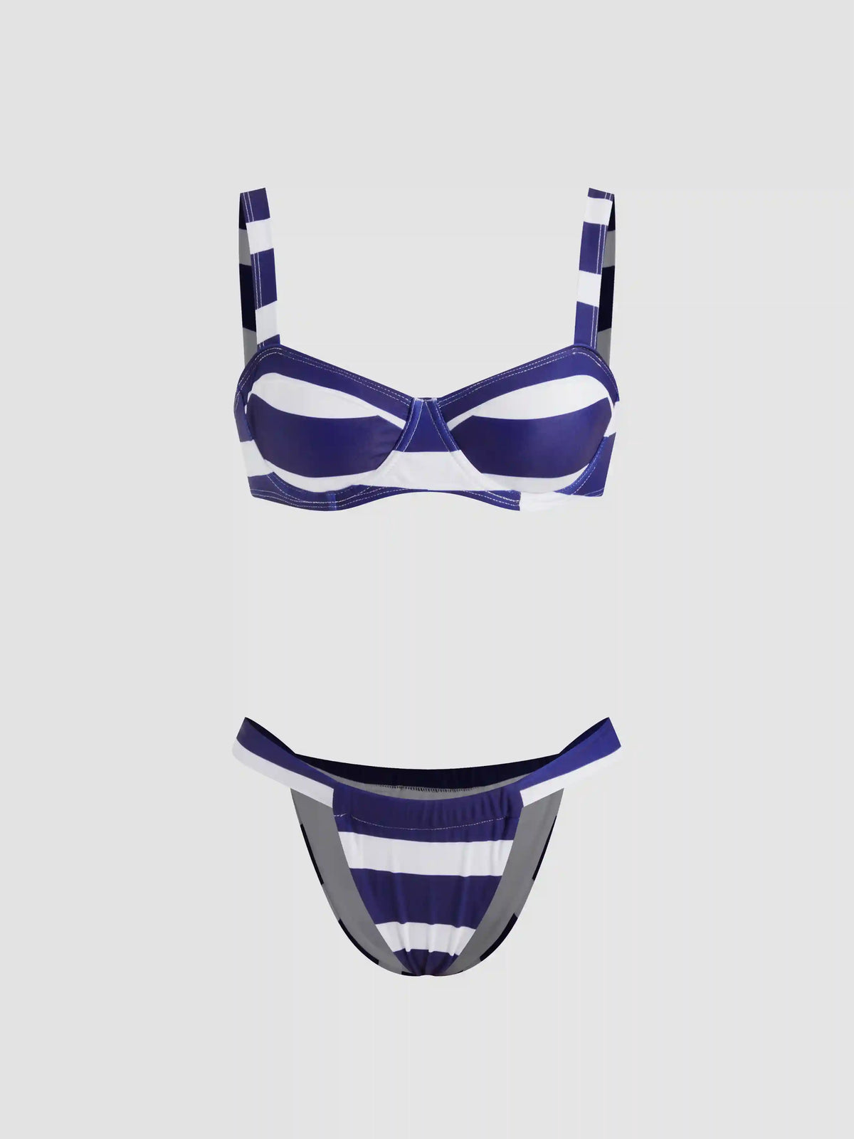 V-neck Stripe Underwire Bikini Set