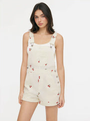Corduroy Cherry Embroidery Buckle Up Romper