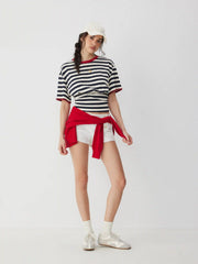 Stripe Color-Blocked Oversized Short Sleeve Top