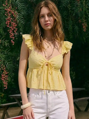 Textured Sweetheart Ruffle Sleeve Crop Top