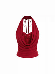 Halter Neck Draped Ruched Top With Heart Detail