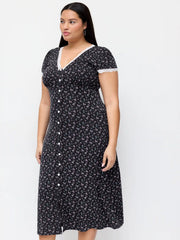 Ditsy Floral V-neck Lace Trim Maxi Dress Curve & Plus